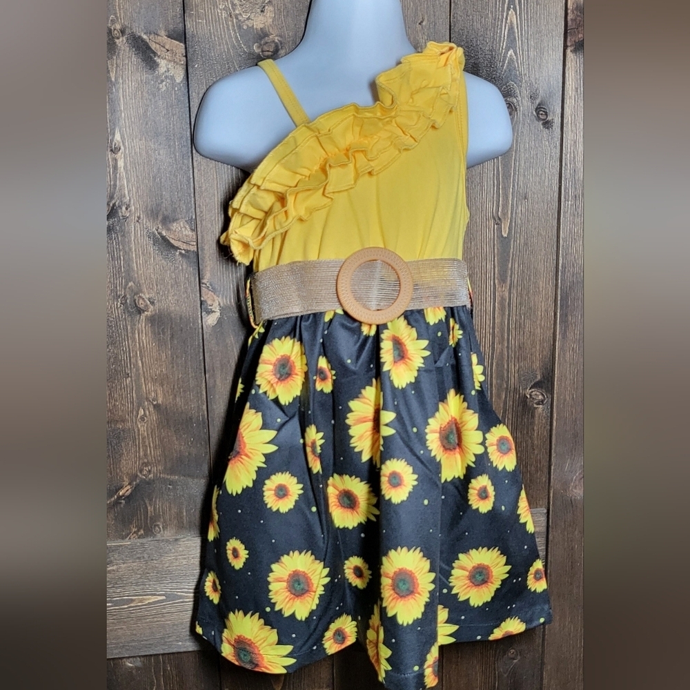 NWT Black And Yellow Kids Denim Jacket with Sunflower Dress - Picture 3 of 3